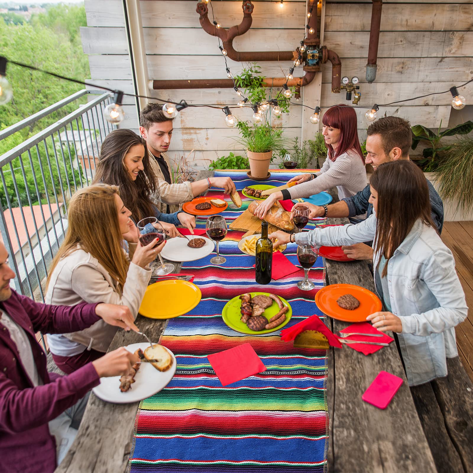 Tegeme 12 Pcs Mexican Table Runners 14 X 84 Inch Mexican Serape Table Runner Decor Blanket Fringe Cotton Table Runner Decoration